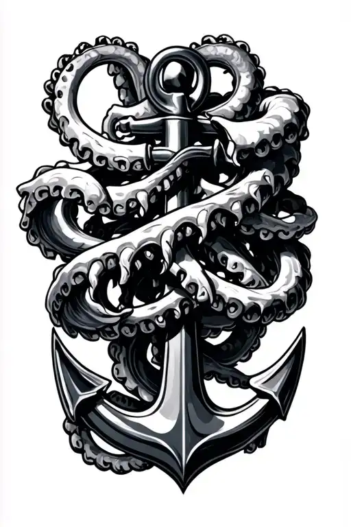 Kracken Wrapped Around Anchor Entwined Tattoo idea