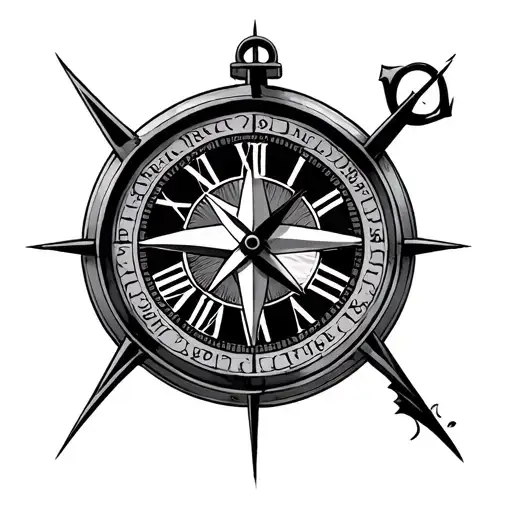 Half Clock Half Compass Centered Anchor In The Middle