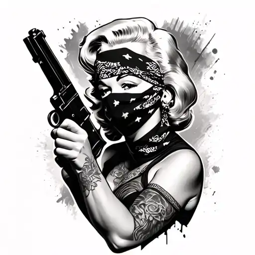Marilyn Monroe With Gun And Bandana Mask Holding