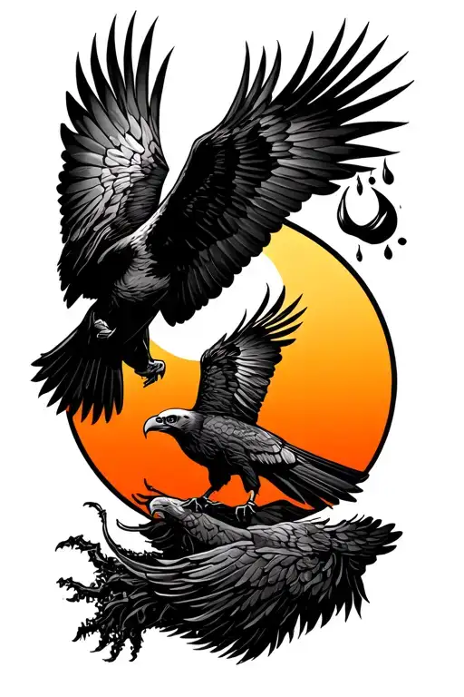 Eagle Dropping A Crow With A Sunset