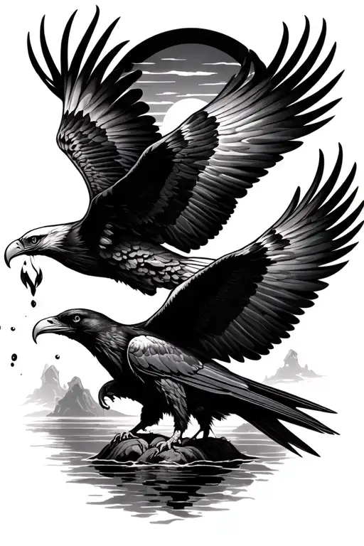 Eagle Dropping A Crow With A Sunset