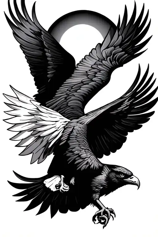 Eagle Dropping A Crow With A Sunset