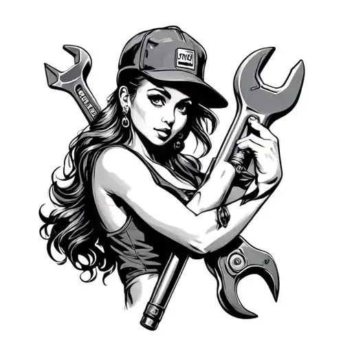 Mechanic Pinup Girl With Wrench Like A Pole