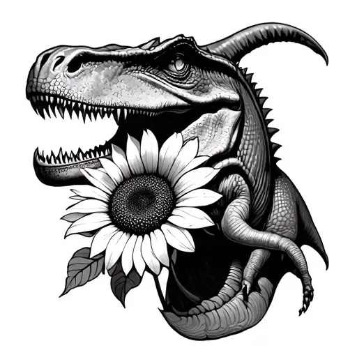 Dinosaur Smelling Sunflower