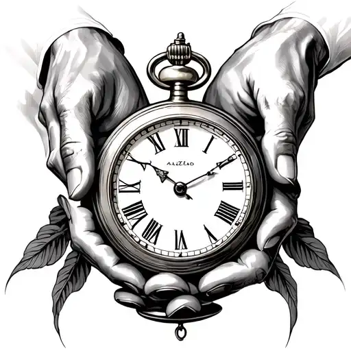 Hands Connecting And Holding Dangling Pocket Watch