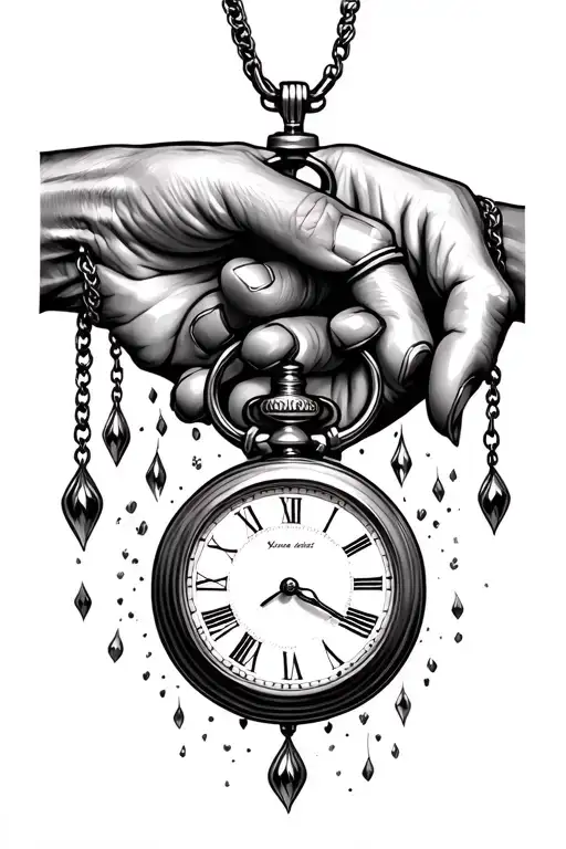Fingers Connecting And Holding Dangling Pocket Watch