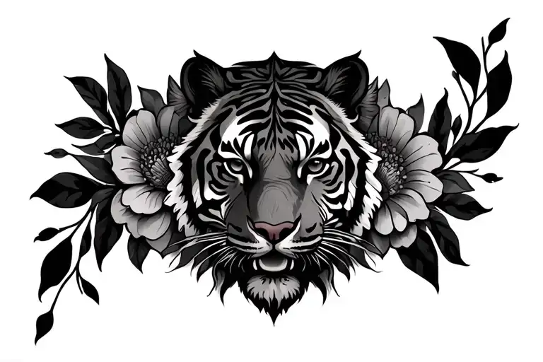 Floral Hip Piece With Mandala And Tiger Head