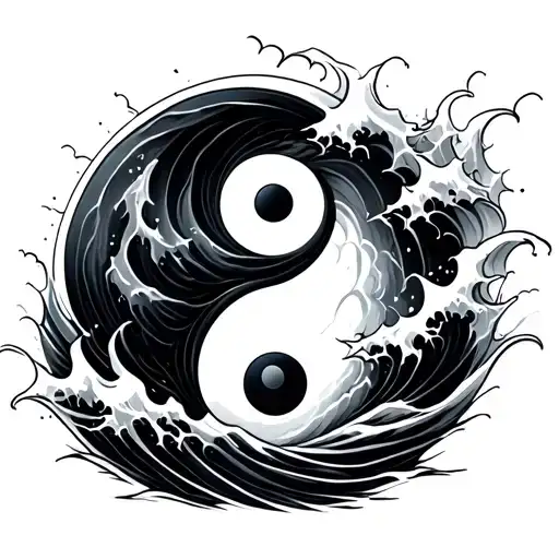 Yinyang Symbol With Wave Crashing Tattoo idea