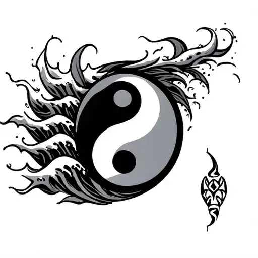 Yinyang Symbol With A Wave Crashing Tribal Design Inspired Tattoo idea