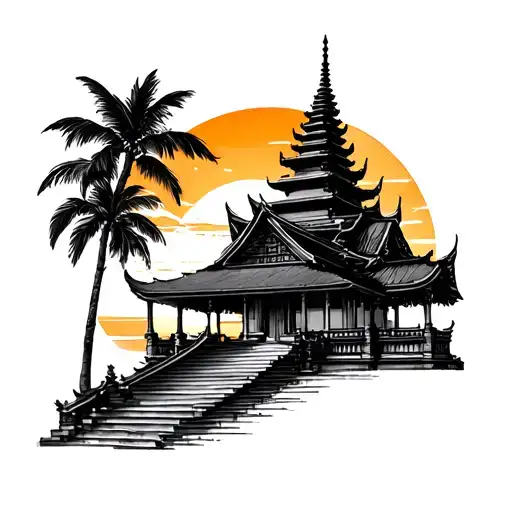 Bali Temple With Sunset