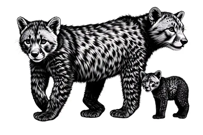 Mama With Two Cubs Walking
