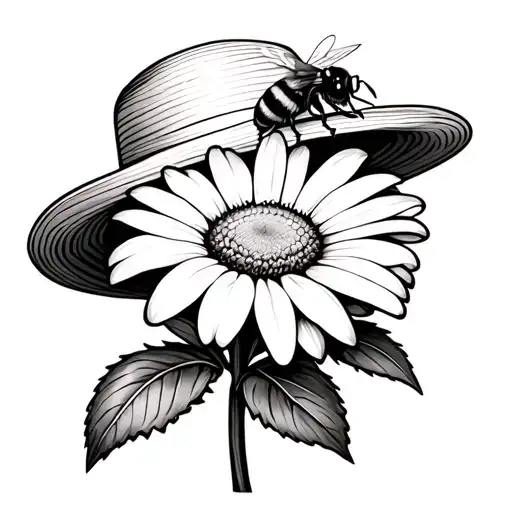 Daisy Flower With A Bee And A Summer Hat