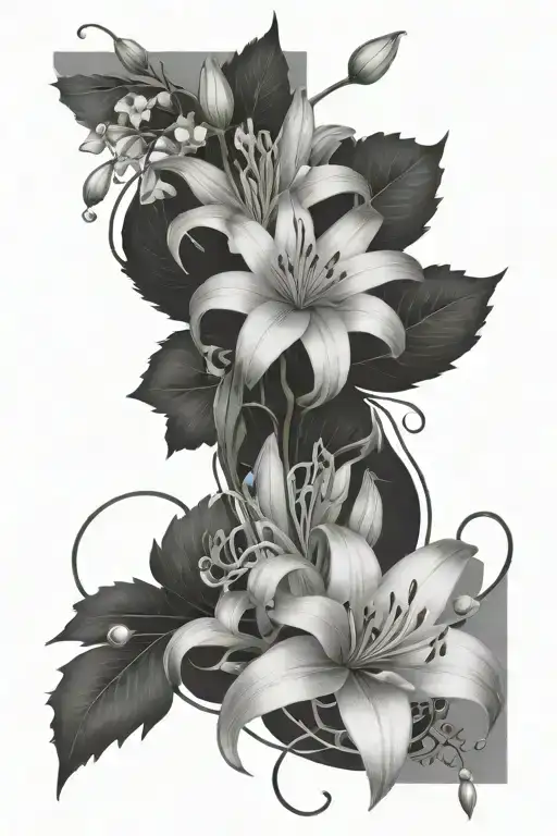 1 Lily 1 Chrysanthemum 1 Gladeolus Bouquet With Vines And String Of Pearls