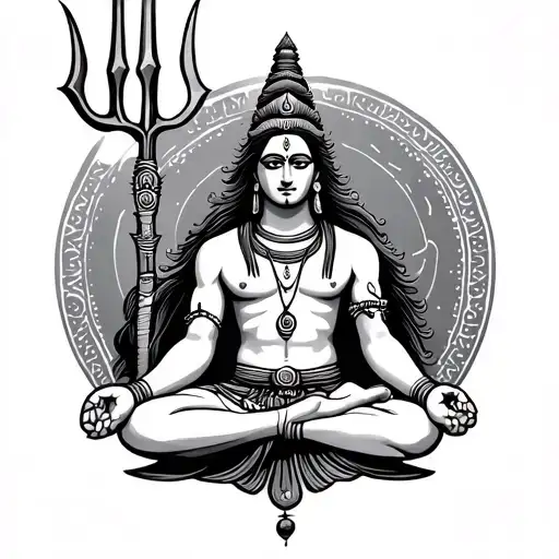 Lord Shiva Meditating Figure Fused With Trident And Rudraksh