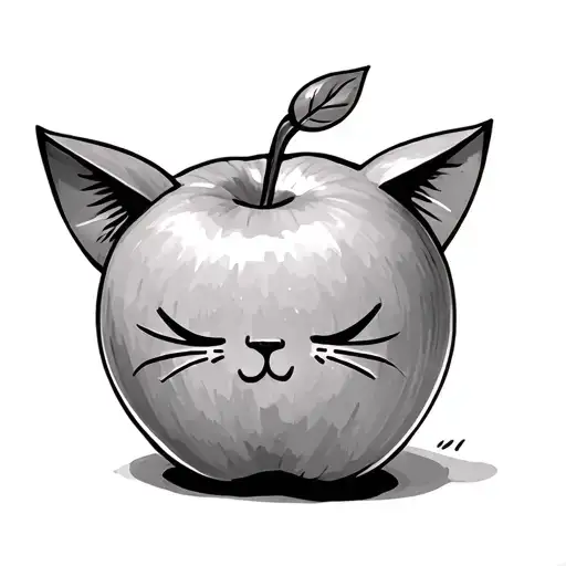 A Cute Apple Line Art With Cat Ears And Wiskers