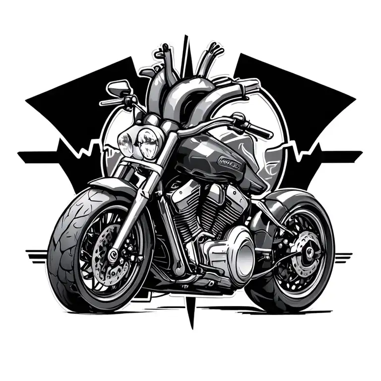 Heartbeat Line With Motorcycle In The Middle