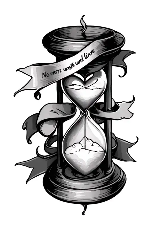 Hourglass Tattoo Broken Heart Inspired With Ribbon That Reads No More Wasted Time On Love