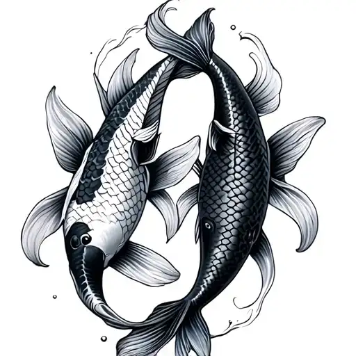 Two Koi Fish Swimming Around Each Other