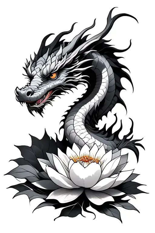 Dragon With Lotus Flowers Blooming
