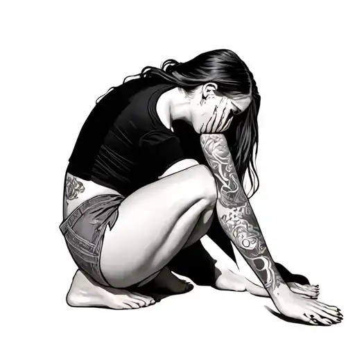 Side View Of Girl On Her Knees Crying