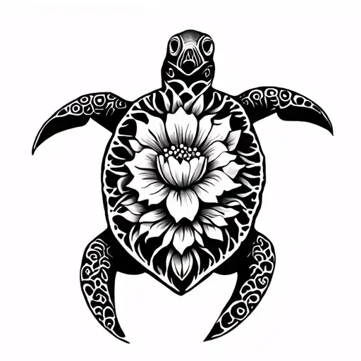 Half Sleeve Tribal With Turtle And Flowers