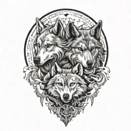 Two Wolves With Scorpio And Pisces Zodiac Signs Incorporated