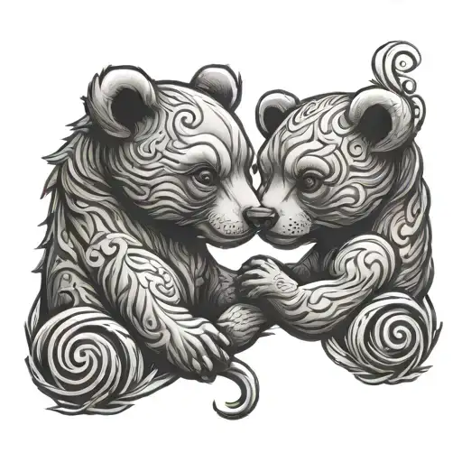 Two Bear Cubs Scorpio And Pisces Zodiac Signs Intertwined