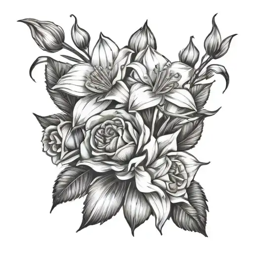 Rose Daffodil And Honeysuckle Flowers In A Bouquet