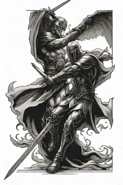 Angelic Warrior Swordfighting Another Warrior In An Arena