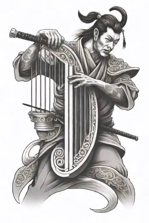 Samurai Playing The Harp