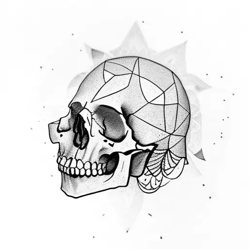 Skull Sitting On Ground Around Trees With A Mandala Behind The Trees