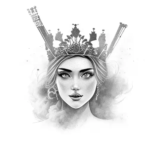 Gipsy Woman With A Crown Made Of Smoke And Playing A Violin