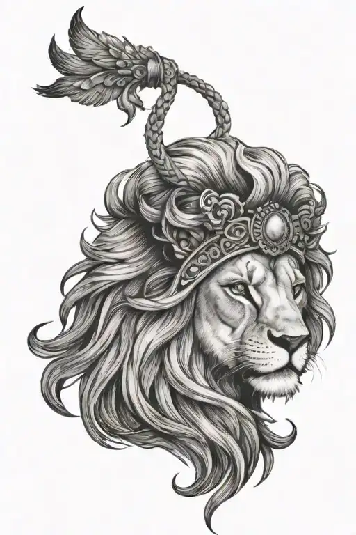 Female Wearing Lion On Head