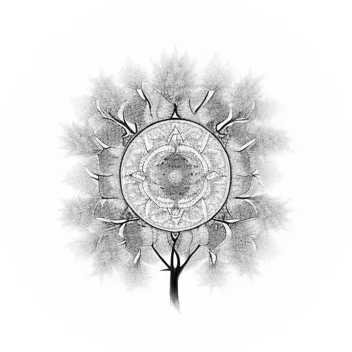 Trees With Mandala In Background