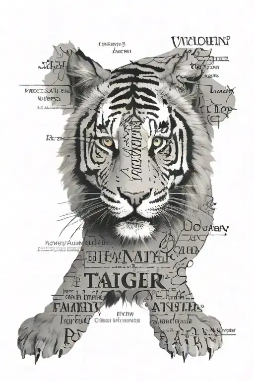 A Word Cloud Made Up Of Family Names And Favorite Music Lyrics In The Shape Of A Tiger
