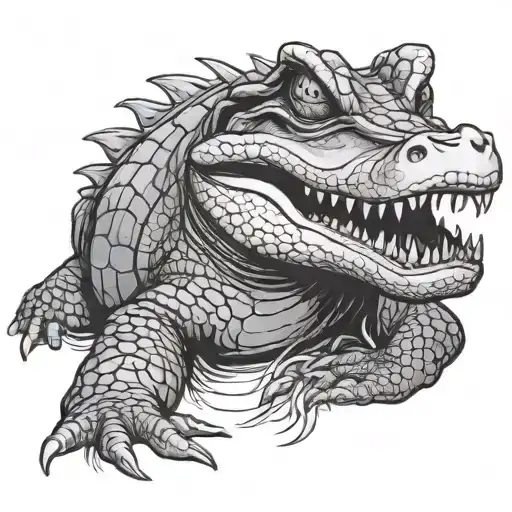 A Black And Grey Portrait Of An Alligator In A Hunting Pose