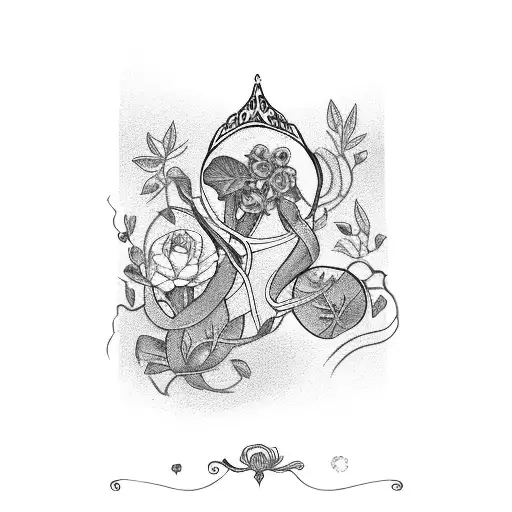 The Lovers Tarot Card With Flower And Vines Around It Including Negative Space And Shading