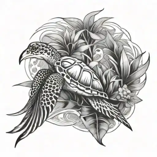 Bird Of Paradise With Sea Turtle Swimming