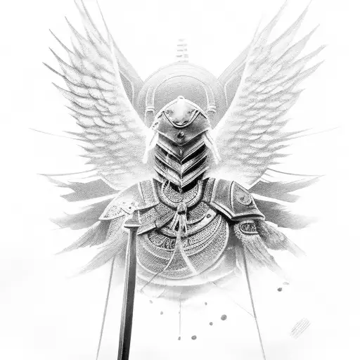 Sode Profile Standing Warrior With Sword And Wings