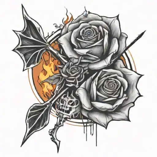 A Bow That Is Being Stretched By A Skeletal Hand And The Arrow Is A Rose On Fire