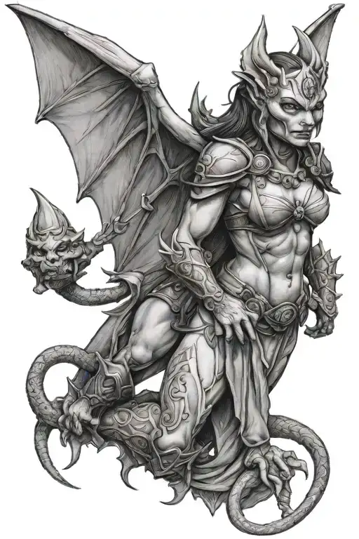 Female Gargoyle Warrior With Her Toddler