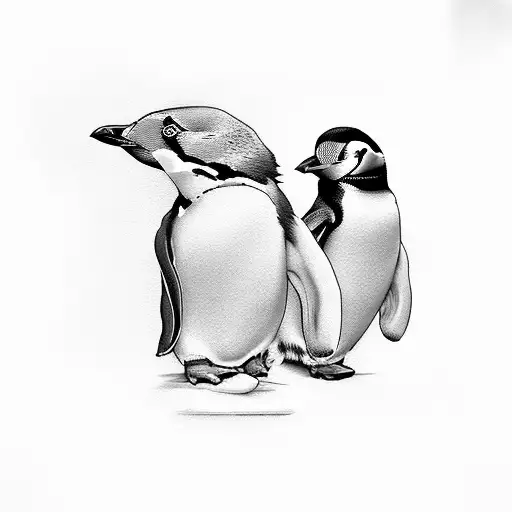 Muscular Dad And Baby Penguin