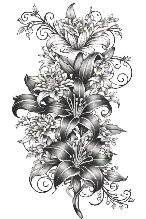 1 Lily 1 Chrysanthemum 1 Gladeolus Bouquet With Vines And String Of Pearls