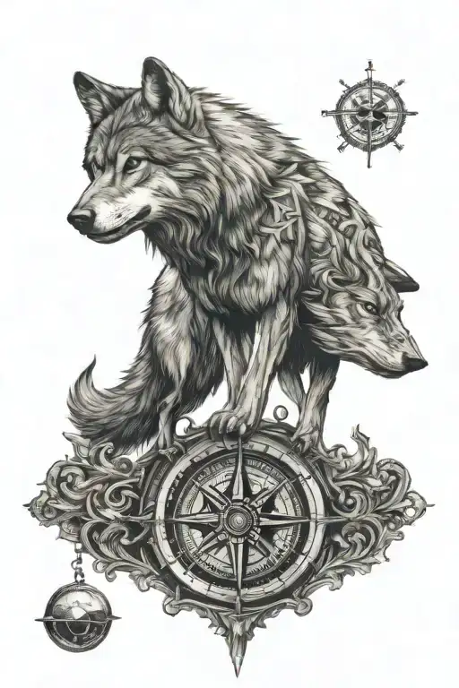 Wolf Standing On A Compass