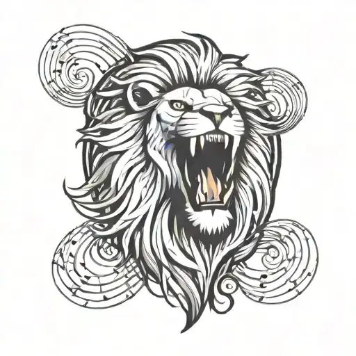 Musical Notes Forming The Shape Of A Lion Face Surrounded