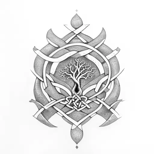 Ygg Drasil Tree Surrounded By Celtic Knot Patterns