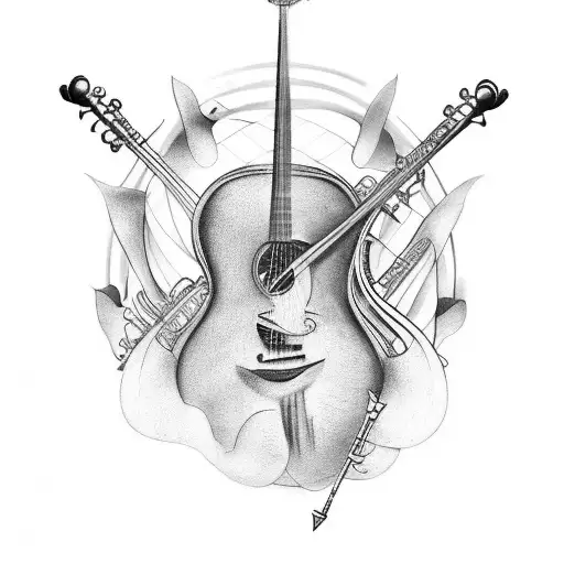 A Tattoo Design Showcasing The Beauty Of Instruments And Music
