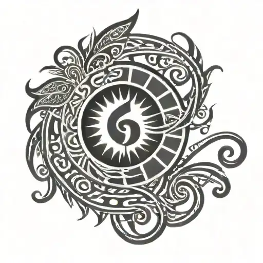 A Tribal Sun With Treble Clef And Musical Notes Floating