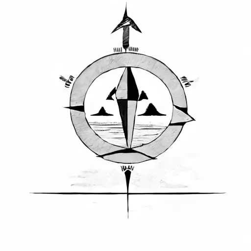 Road Through The Mountains And Lakes With Compass