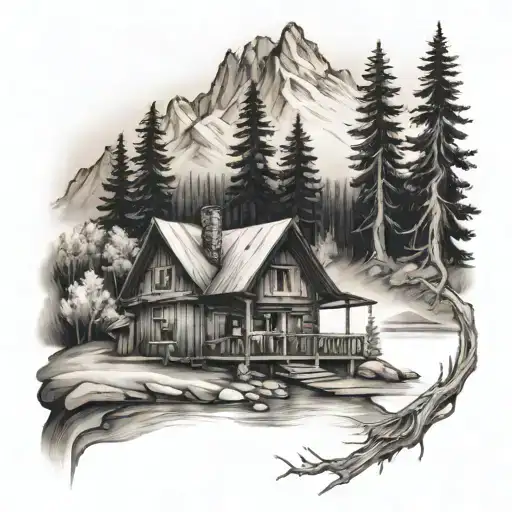 Mountain Cabin With A River And Family